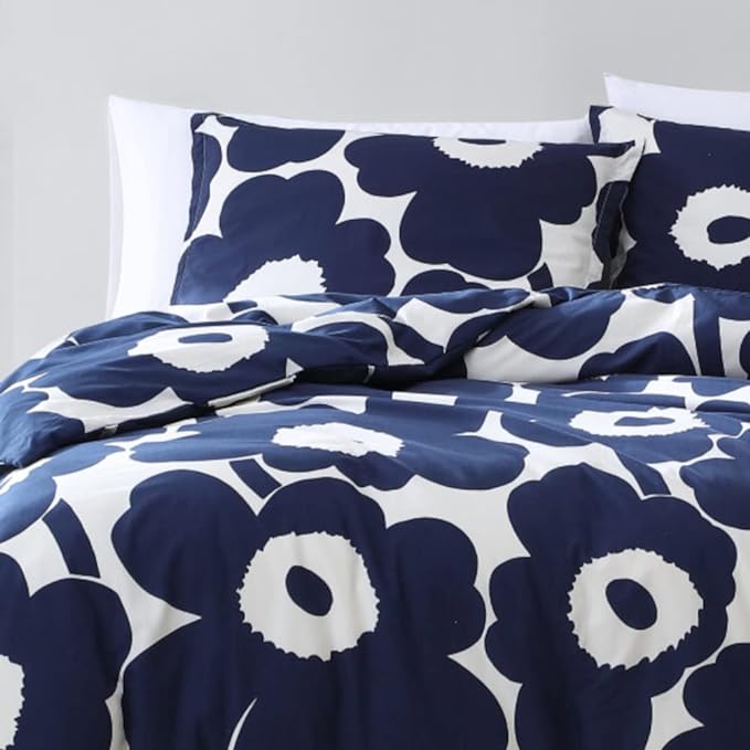 Marimekko - King Comforter Set, Cotton Bedding with Matching Shams, Lightweight Home Decor for All Seasons (Unikko Indigo, King)