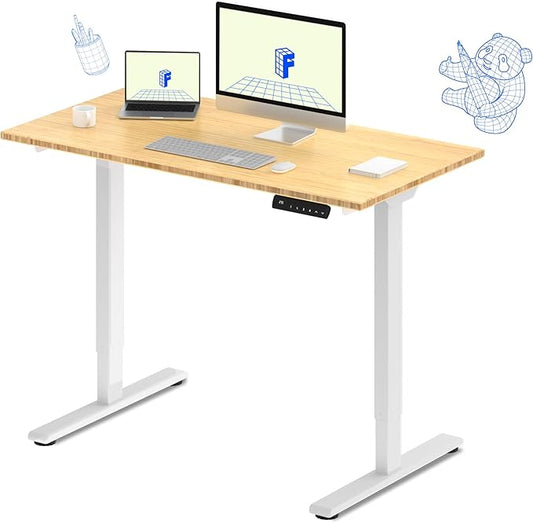 FLEXISPOT E3 Bamboo Dual Motor Electric Standing Desk 48 x 24 Sit Stand Up Desk, Holds 220 lbs, Adjustable Height w/ Memory Presets, Solid Bamboo Desktop & White Frame, Ships in 2 Boxes