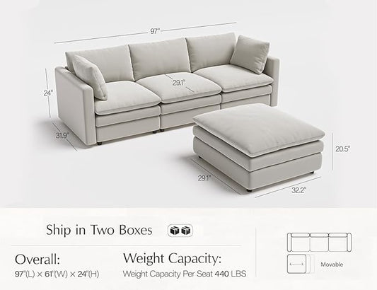 Txtin's Cloud Couches for Living Room L Shaped Sectional Couch with Ottoman Deep Plush 4 Seats Sofa Modern Sofa for Apartment Light Grey