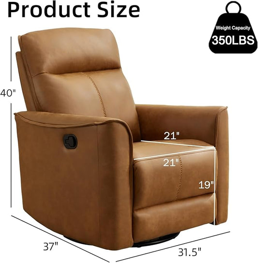 CANMOV Swivel Rocker Recliner, Glider Rocking Chair, Nursing Chairs Swivel Glider Recliners with Soft Backrest, Leathaire Manual Reclining Sofa for Living Room Bedroom Apartment, Brown
