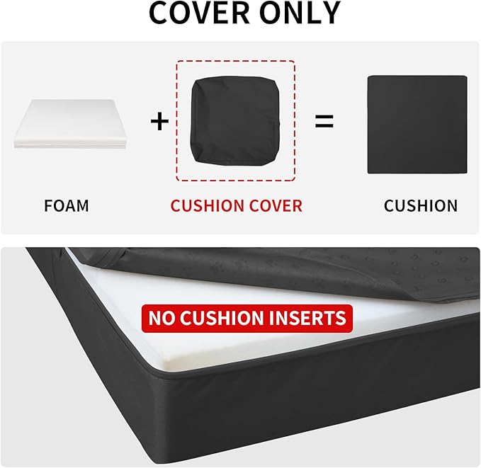 Easy-Going Waterproof Patio Cushion Covers ONLY Cover 22x20x4 inch 4 Pack Replacement Non-Slip Outdoor Seat Cushion Slipcover with Zipper. Black