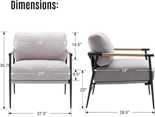 LukeAlon Mid Century Chenille Accent Chairs Set of 2, Ultra Soft Living Room Chairs with Metal Legs Modern Armchairs Upholstered Lounge Leisure Chairs for Bedroom Reception Area, Grey