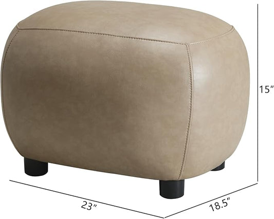 KINWELL 23" Wide Faux Leather Upholstered Ottoman Set of 2, Mid-Century Modern Living Room Footrest with Soft Padded Seat, Footstool for Bedroom, Entryway or Living Room, Khaki
