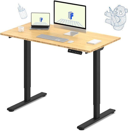 FLEXISPOT E3 Bamboo Dual Motor Electric Standing Desk 48 x 24 Sit Stand Up Desk, Holds 220 lbs, Adjustable Height w/ Memory Presets, Solid Bamboo Desktop & Black Frame, Ships in 2 Boxes