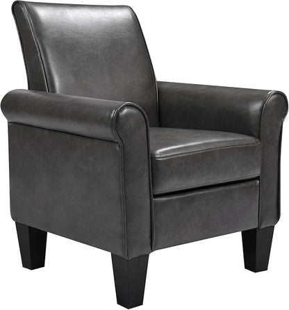 THSUPER Faux Leather Accent Chair Arm Chair, Modern Club Chair, Comfy Single Sofa for Living Room - Grey