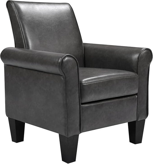 THSUPER Faux Leather Accent Chair Arm Chair, Modern Club Chair, Comfy Single Sofa for Living Room - Grey