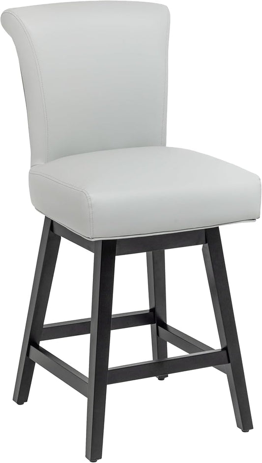 Bar Stool, PU Leather Barstool, 26 Inch Upholstered Counter Stools with 15.7" High Back and Footrest, Swivel Counter Height Barstools for Kitchen Island Home Bar Light Gray