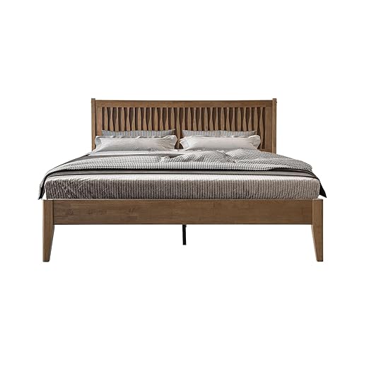 King Size Bed Frame, Solid Wood Platform Bed with Headboard & Footboard, 12 Sturdy Slatted, Central Metal Legs, Easy Assembly, Noise & Anti-Slip, No Box Spring Needed, Barnwood Finish, OLK-30