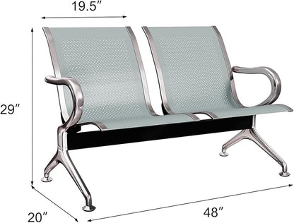 Kinsuite 2-Seat Reception Chairs - Waiting Room Chairs with Arms & Stainless Steel Frame, Waiting Room Bench Lobby Chairs for Office Airport Bank Hospital, Silver