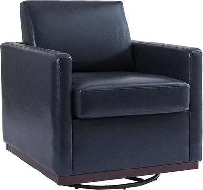 UIXE Faux Leather Swivel Accent Chair, Upholstered Armchair Comfy Club Chair for Living Room, Mid Century Modern Arm Chair Single Sofa Nook Bedroom Side Reading Seat - Navy Blue
