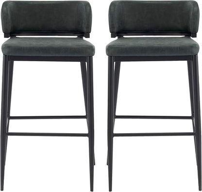 Christopher Knight Home Ebany Barstools Set of 2, Metal Frame Counter Stools, Upholstered Kitchen Chair, Curved Back Support Bistro Chairs, 30" H Island Stool for Dining Kitchen Cafeteria, Dark Green