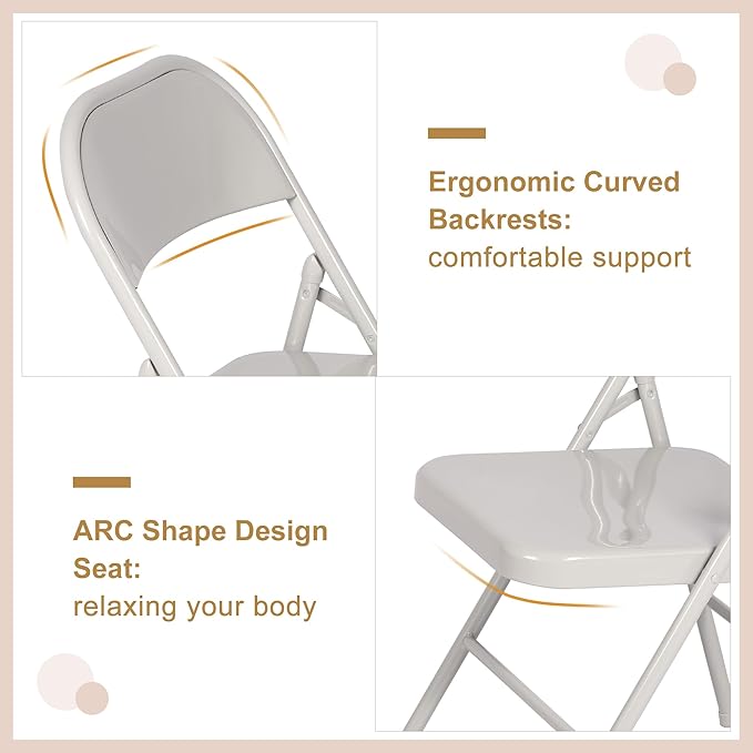 VECELO Metal Folding Chairs 4 Pack, Double Hinged Steel Frame Easy Foldable&Stackable for Office Kitchen Dinning Wedding Patio and Garden