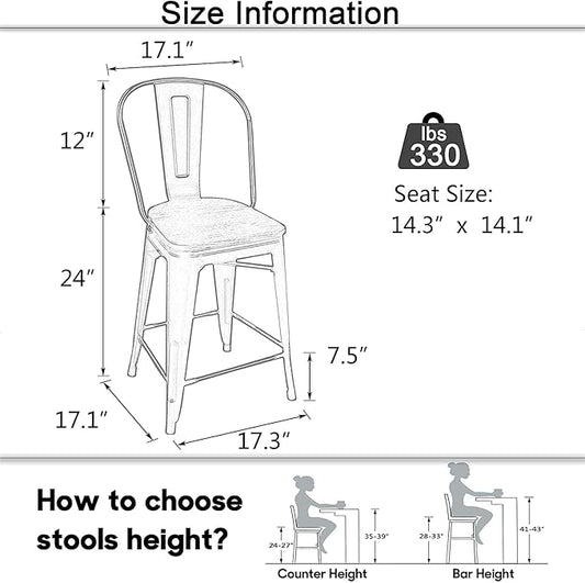 Aklaus Swivel Metal Bar Stools with Backs Counter Stools Set of 4 Counter Height Stools High Back Bar Chairs 24 Inch Barstools Farmhouse White Cream