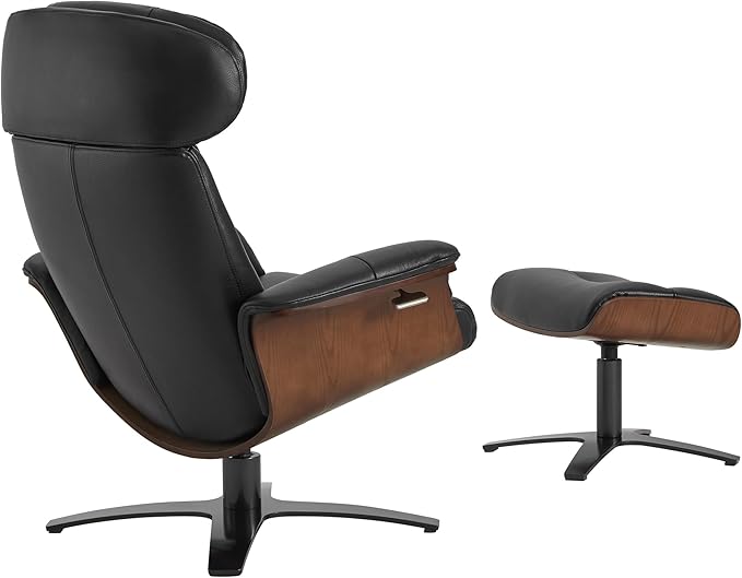 CHITA Genuine Leather Reclining Swivel Chair with Adjustable Headrest and Ottoman for Living Room, Black