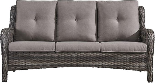 HUMMUH 5 Pieces Outdoor Furniture Patio Furniture Set Wicker Outdoor Sectional Sofa with Swivel Rocking Chairs,Patio Ottomans