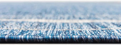 Unique Loom Outdoor Border Collection Area Rug - Soft Border (4' 1" Round, Blue/ Ivory)