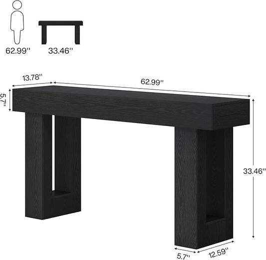 Tribesigns Console Table, 63" Farmhouse Entryway Table, Rectangular Wooden Accent Console for Entrance, Hallway & Living Room (Black)
