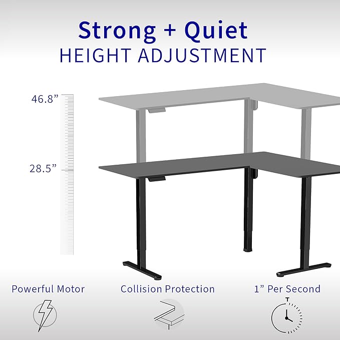 VIVO Corner Standing Desk, 63 x 47 inch Reversible L-Shaped Workstation, Electric Height Adjustment, Home, Office, and Reception Rooms, Dark Gray Table Top Black Frame, DESK-E3CTG-47