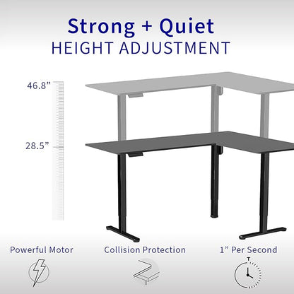VIVO Corner Standing Desk, 63 x 47 inch Reversible L-Shaped Workstation, Electric Height Adjustment, Home, Office, and Reception Rooms, Dark Gray Table Top Black Frame, DESK-E3CTG-47