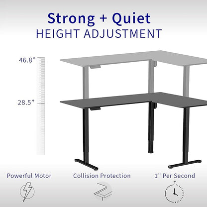 VIVO Corner Standing Desk, 75 x 63 inch Reversible L-Shaped Workstation, Electric Height Adjustment, Home, Office, and Reception Rooms, Dark Gray Table Top Black Frame, DESK-E3CTG-75