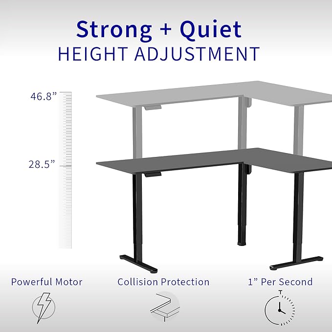 VIVO Corner Standing Desk, 75 x 63 inch Reversible L-Shaped Workstation, Electric Height Adjustment, Home, Office, and Reception Rooms, Dark Walnut Table Top White Frame, DESK-E3CTWD-75