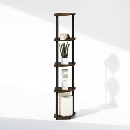 Furinno Turn-N-Tube Corner Shelf, 5-Tier Corner Display Rack, Shelving Unit, for Organization and Storage, Living Room, Home Office, Garage, Bedroom, Walnut