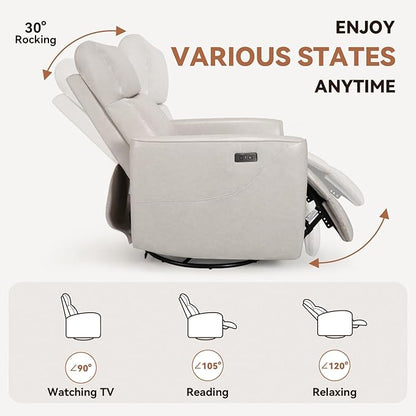 Himimi Power Massage Recliner Chair, Oversized Swivel Rocker Chair with Vibration Massage and Heat, Glider Recliner for Adults, USB Charging, Side Pocket, Nursery, Living Room, Bedroom (Ivory)