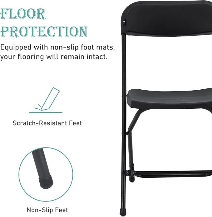 70 Pack Plastic Black Folding Chairs, Portable Stackable Commercial Party Folding Chairs with Steel Frame 350lbs for Home Office Outdoor Indoor Office Wedding Party Event