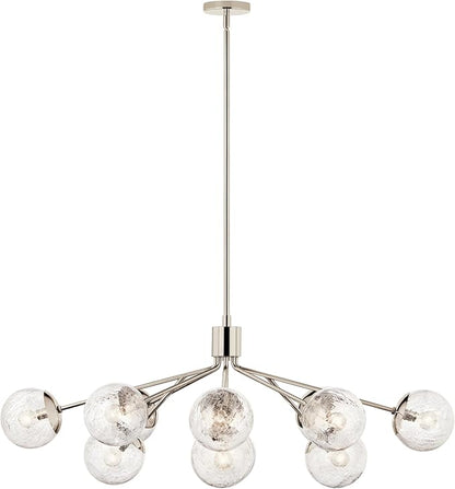 KICHLER Silvarious 12-Light Linear Convertible Chandelier, Soft Modern Light with Clear Crackled Glass in Polished Nickel, for Dining Room or Living Room (17.75" x 26.75" x 48"), 52703PN