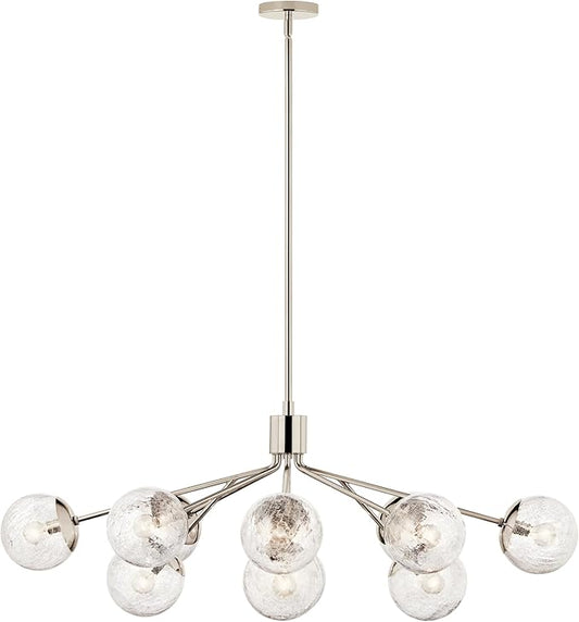 KICHLER Silvarious 12-Light Linear Convertible Chandelier, Soft Modern Light with Clear Crackled Glass in Polished Nickel, for Dining Room or Living Room (17.75" x 26.75" x 48"), 52703PN