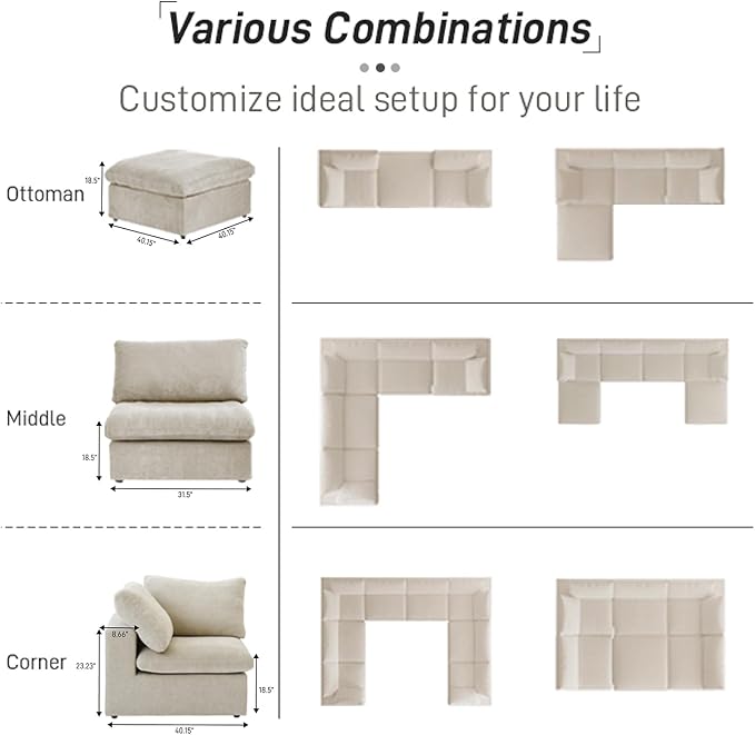 Cloud Modular Sectional Sofa Couch,80.3" Convertible Couches Lovesofa for Living Room,Minimalist Deep Sofa Couches,Sofa Covers Washable&Replaceable(Khkai)