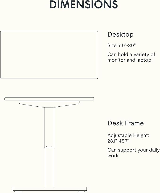 FLEXISPOT EN1 Bamboo Standing Desk, 60 x 30 Inches Whole-Piece Electric Adjustable Height Desk for Home Office (Black Frame + Bamboo Top, 2 Packages)