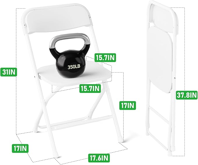 White Folding Chairs 10 Pack,Folding Chairs for Outdoor,Heavy Duty 350lb Capacity Portable Event Plastic Chairs with Steel Frame,Wedding Party Office Dining