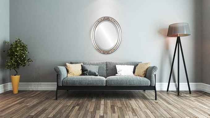 OVALCREST Oval Beveled Wall Mirror for Home Decor - Florence Style - Silver Leaf with Brown Antique - 24" x 20"