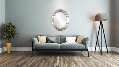 OVALCREST Oval Beveled Wall Mirror for Home Decor - Florence Style - Silver Leaf with Brown Antique - 44" x 34"