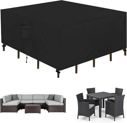 Easy-Going Square Patio Furniture Cover Waterproof Outdoor Dining Table and Chair Cover Anti-UV Outside Sectional Sofa Set Covers (126"L x 126"W x 32"H, Black)