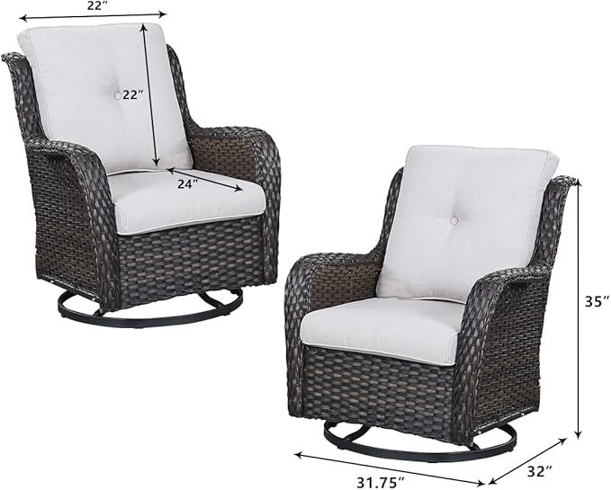 HUMMUH 6 Piece Patio Furniture Set PE Wicker Rattan 3-Seat Outdoor Sectional Sofa with Love Seats,Patio Swivel Chairs,Ottomans Conversation Sets for Garden, Poolside, Backyard