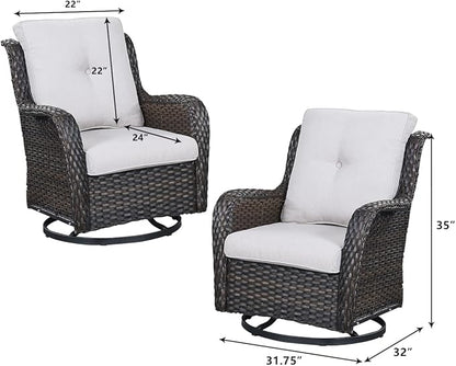 HUMMUH 6 Piece Patio Furniture Set PE Wicker Rattan 3-Seat Outdoor Sectional Sofa with Love Seats,Patio Swivel Chairs,Ottomans Conversation Sets for Garden, Poolside, Backyard