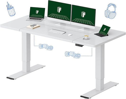 FLEXISPOT 71x32 Inch Large Dual Motor Electric Standing Desk, White - Computer Desk with Memory Controller, Home Office Desk with Splice Board