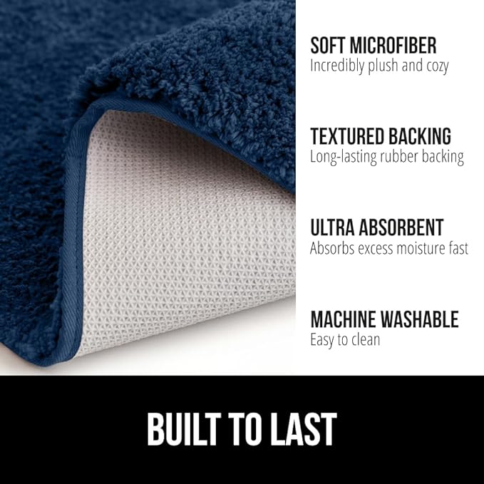 GORILLA GRIP Bathroom Rugs, 36x24, Ultra Soft Absorbent Mat, Thick Plush Bath Rug, Machine Washable, Microfiber Quick Dry, Mats for Shower, Bathtub and Floor, Home Decor Accessories, Navy Blue