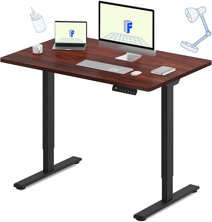 FLEXISPOT E3 Dual Motor Electric Standing Desk 48 x 24 Sit Stand Up Desk, Holds 220 lbs, Adjustable Height w/Memory Presets, One-Piece Mahogany Desktop & Black Frame, Ships in 2 Boxes