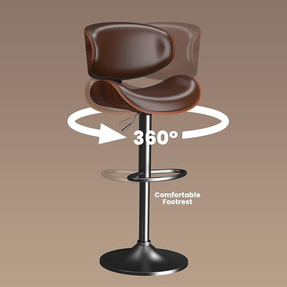 Bar Stools Modern Swivel Bar Chairs, Barstools Counter Height with Backrest for Bar, Kitchen, Dining Room, Brown