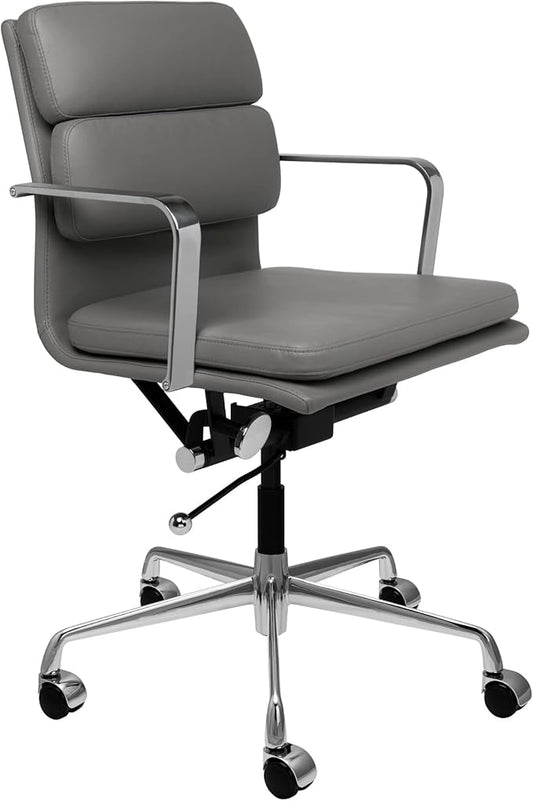 Laura Davidson Furniture SOHO II Padded Management Office Chair - Mid Back Desk Chair with Arm Rest, Swivel & Cushion Availability, Made of Faux Leather, Dark Grey, Computer Chair