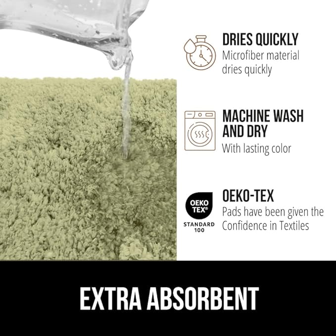 GORILLA GRIP Bathroom Rugs, 42x24, Ultra Soft Absorbent Mat, Thick Plush Bath Rug, Machine Washable, Microfiber Quick Dry, Mats for Shower, Bathtub and Floor, Home Decor Accessories, Sage