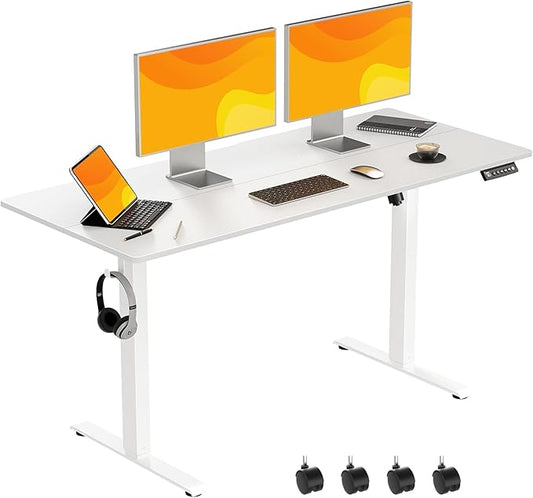 55 x 24 Inch Electric Standing Desk Adjustable Height, Sit Stand Desk, Stand up Desk for Home Office, Computer Workstation (Spliced Desktop,White)
