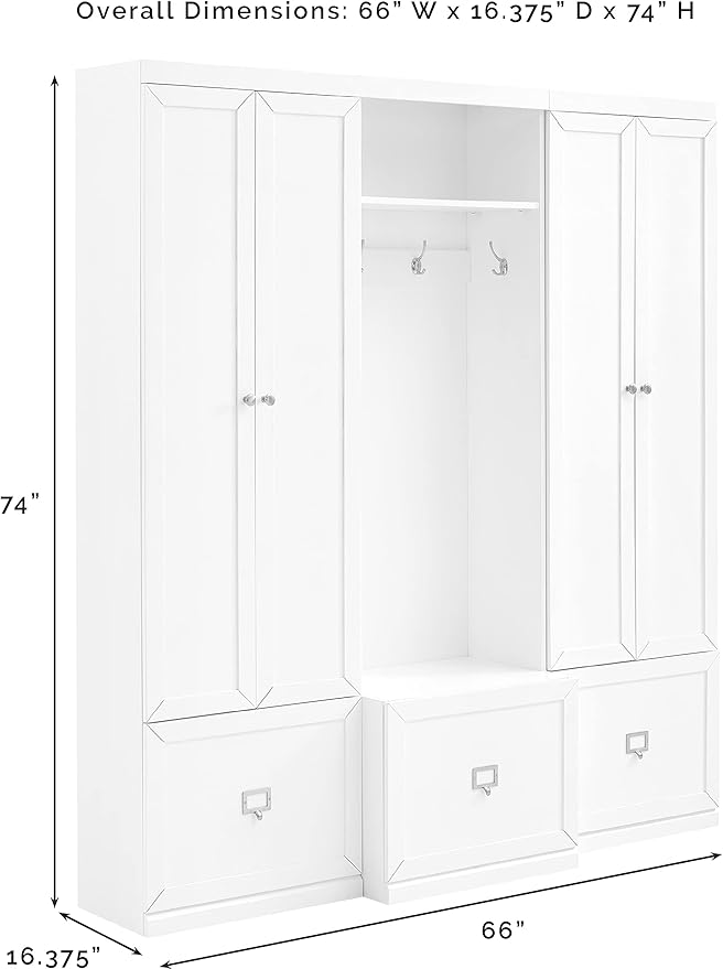 Crosley Furniture Harper 3-Piece Hall Tree and Storage Cabinet Set with Entryway Bench and Hooks for Hanging, Gray