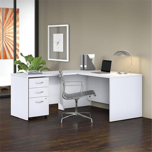 Bush Business Furniture 60W x 30D L Shaped Desk with Mobile File Cabinet, Corner Table and Drawers for Home or Professional Office, Studio C Collection, White
