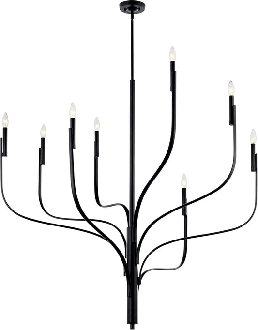 KICHLER Livadia 8-Light Chandelier, Soft Modern-Light in Black, for Foyer, Great Room, or Vaulted Dining or Bedroom (47.75" x 47.75"), 52675BK