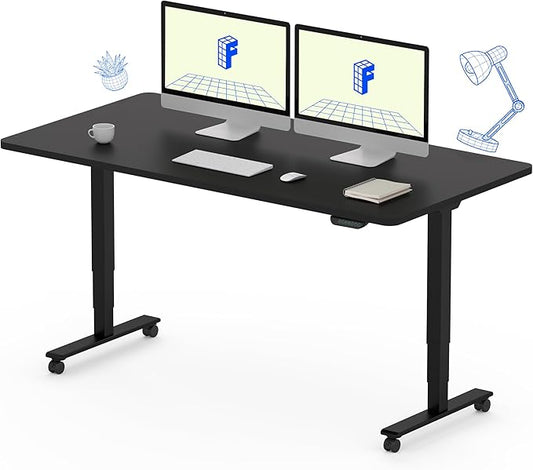 FLEXISPOT E6 MAX Dual Motor 55x28 Inch 3-Stage Heavy Duty Standing Desk, 330lbs Weight Capacity, Height Adjustable Desk w/Cable Management & Wheels (Seamless Black Desktop + Black Frame)