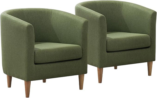 Accent Barrel Chairs Set of 2, Modern Comfy Living Room Chairs with Armrest Small Reading Chair with Cozy Soft Padded for Bedroom Reception Room Cafe, Green